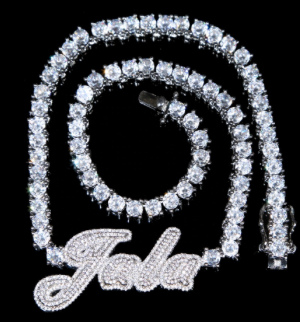 Diamond Nameplate w/ Tennis Necklace