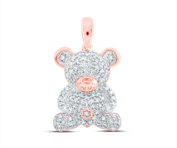 10kt Round Diamond Teddy Bear Pendant 1/2 CTTW