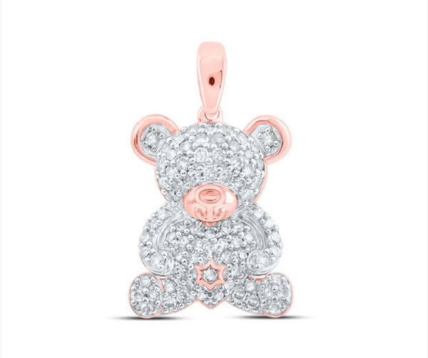 10kt Round Diamond Teddy Bear Pendant 1/2 CTTW