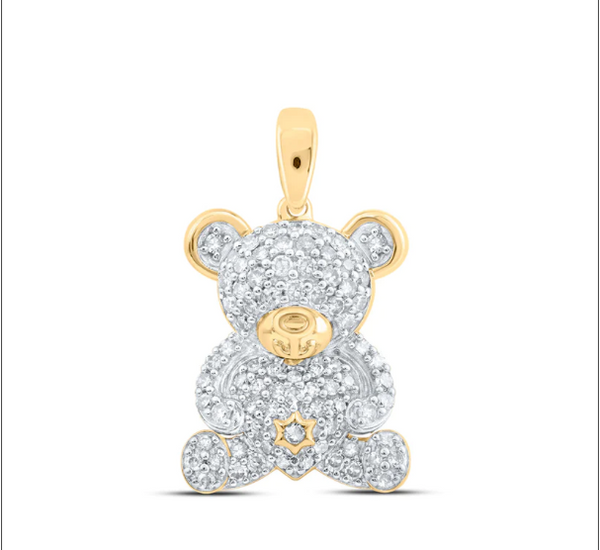 10kt Round Diamond Teddy Bear Pendant 1/2 CTTW