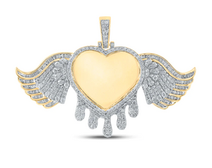 10kt Baguette Diamond Dripping Memory Heart Charm Pendant 2-1/2 CTTW