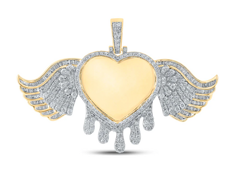 10kt Baguette Diamond Dripping Memory Heart Charm Pendant 2-1/2 CTTW