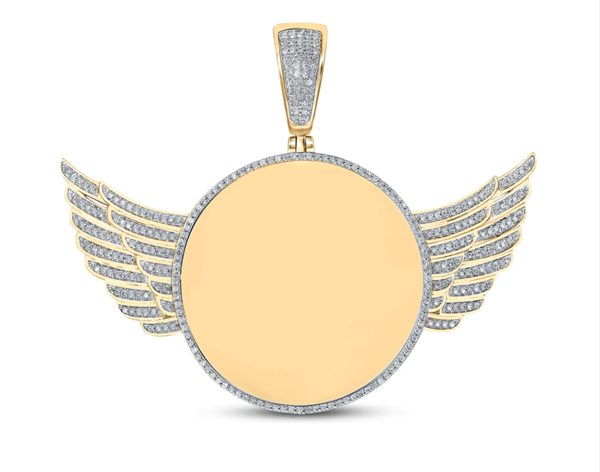 10kt Yellow Gold Round Diamond Wing Memory Circle Charm 3/4 CTTW